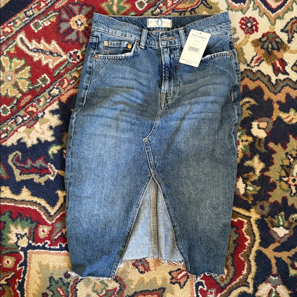 Free People Denim Skirt With V Cut Front Size 0